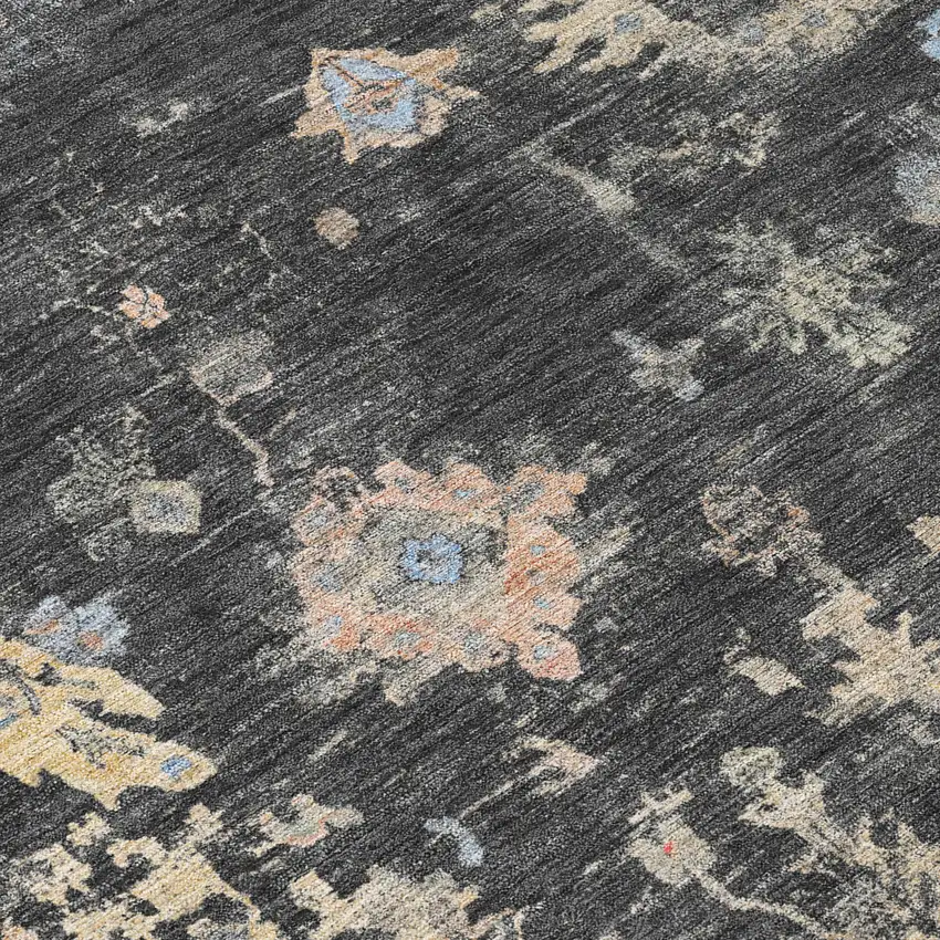 Charcoal And Beige Floral Washable Indoor Outdoor Area Rug Photo 7