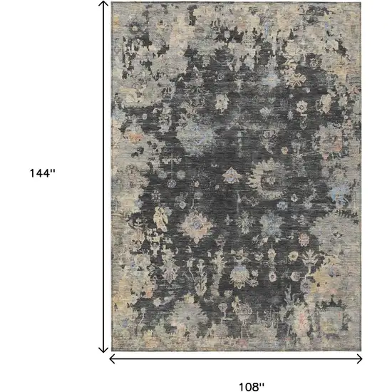 Charcoal And Beige Floral Washable Indoor Outdoor Area Rug Photo 3