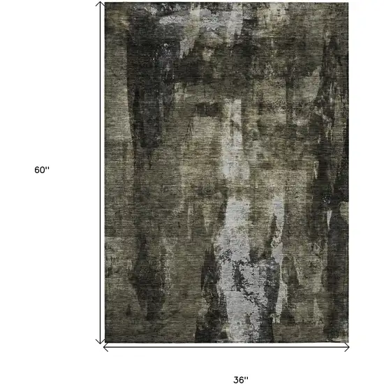 Charcoal And Black Abstract Washable Indoor Outdoor Area Rug Photo 7