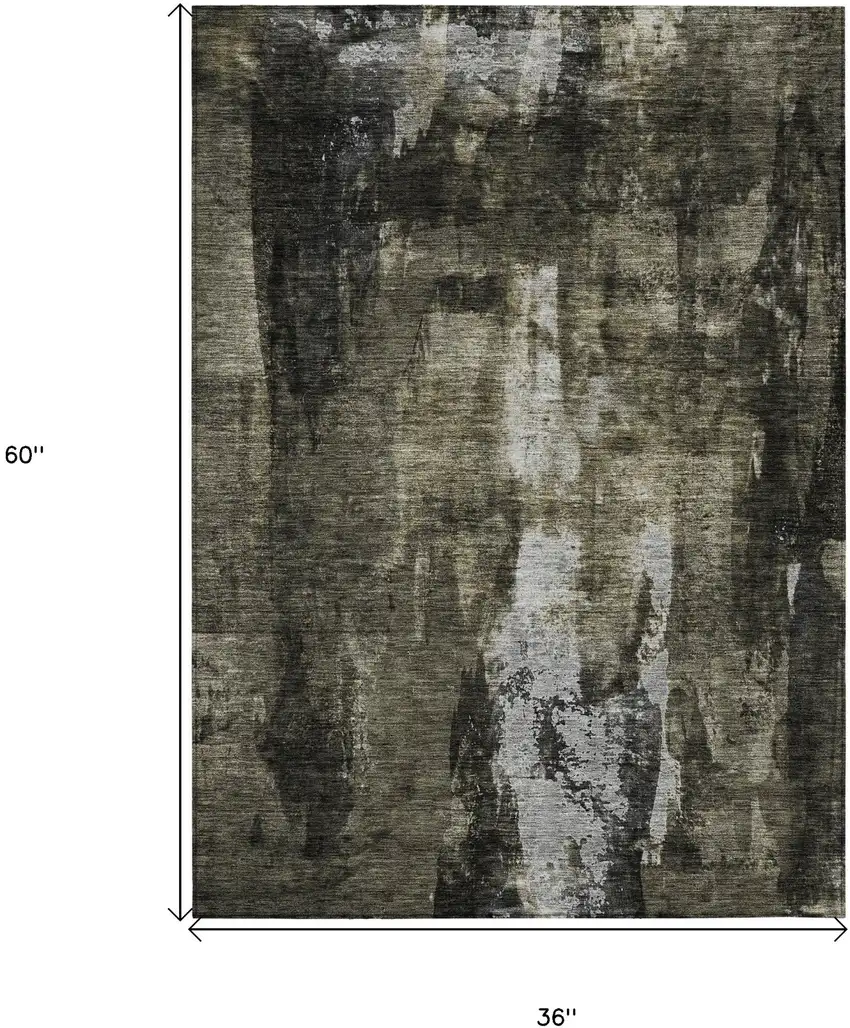 Charcoal And Black Abstract Washable Indoor Outdoor Area Rug Photo 7