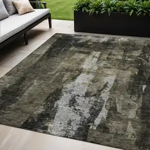 Photo of Charcoal And Black Abstract Washable Indoor Outdoor Area Rug