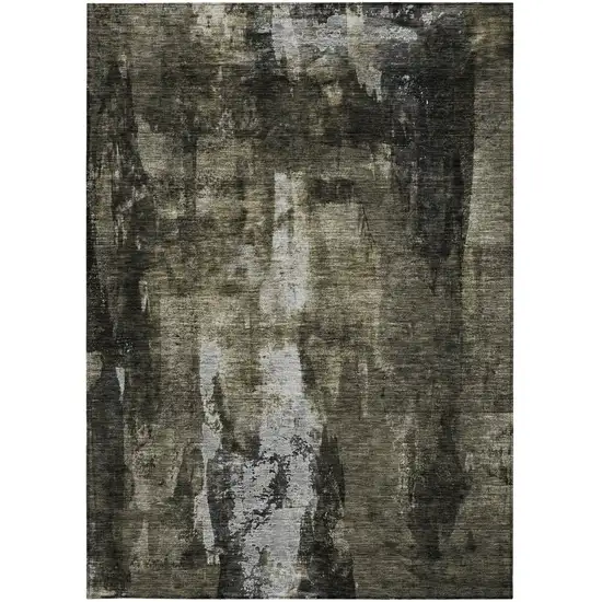 Charcoal And Black Abstract Washable Indoor Outdoor Area Rug Photo 6