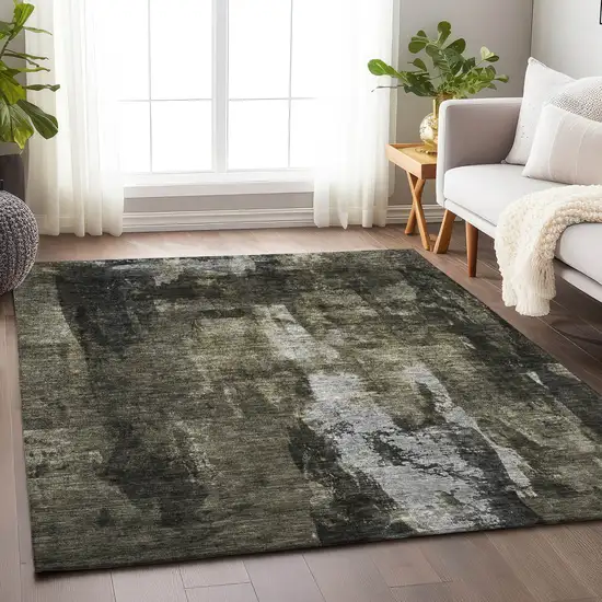Charcoal And Black Abstract Washable Indoor Outdoor Area Rug Photo 8