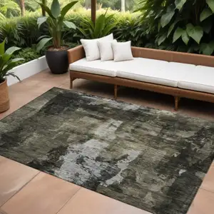 Photo of Charcoal And Black Abstract Washable Indoor Outdoor Area Rug
