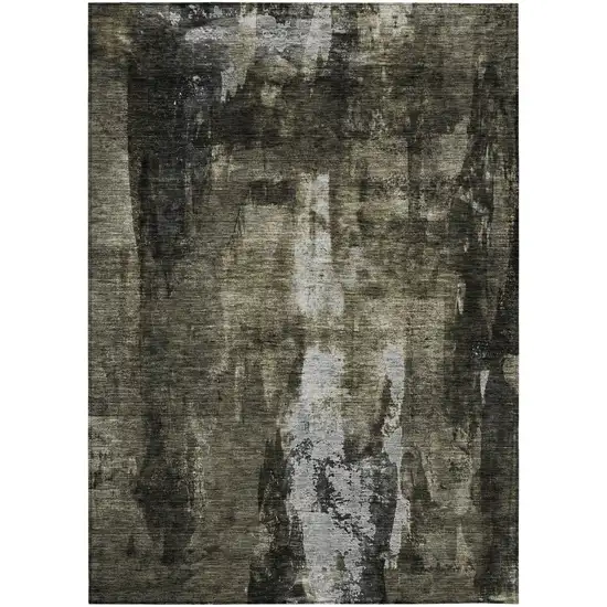 Charcoal And Black Abstract Washable Indoor Outdoor Area Rug Photo 2