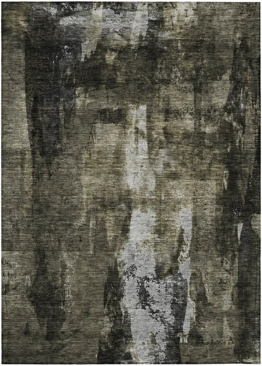 Charcoal And Black Abstract Washable Indoor Outdoor Area Rug Photo 2