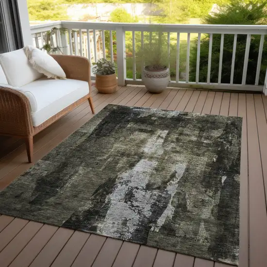 Charcoal And Black Abstract Washable Indoor Outdoor Area Rug Photo 7
