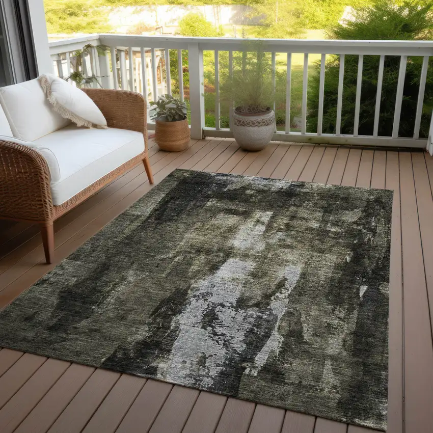 Charcoal And Black Abstract Washable Indoor Outdoor Area Rug Photo 7