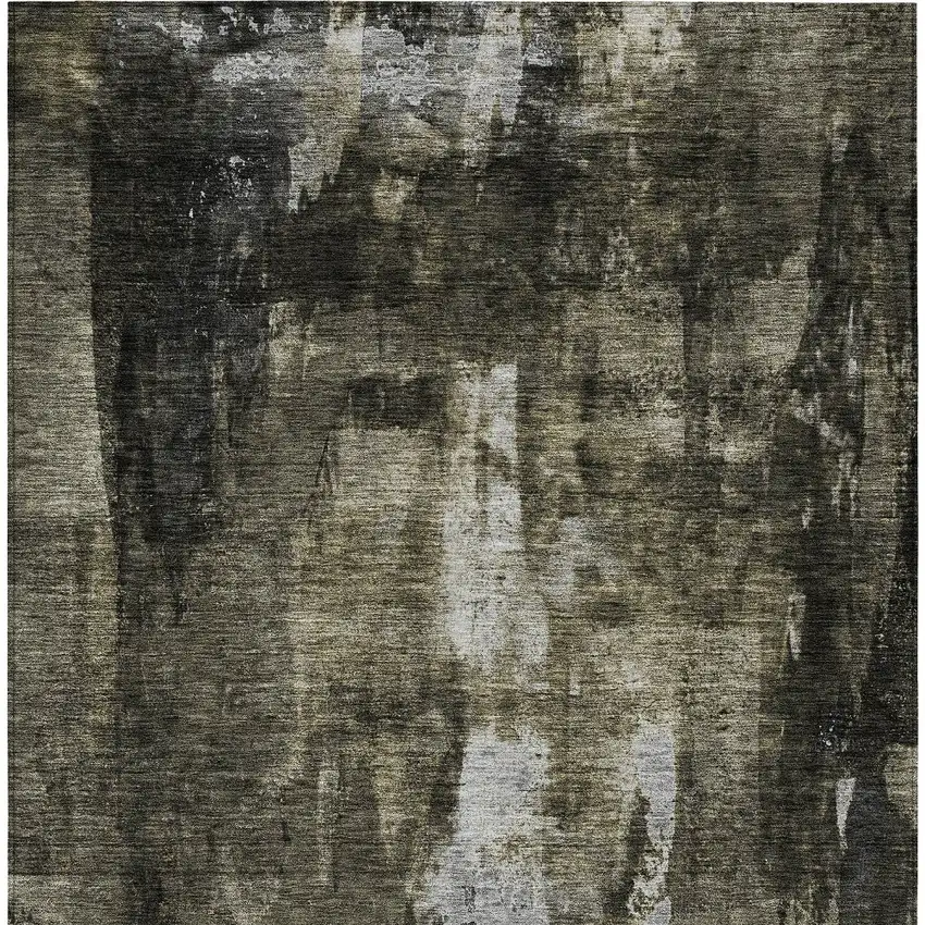 Charcoal And Black Abstract Washable Indoor Outdoor Area Rug Photo 6
