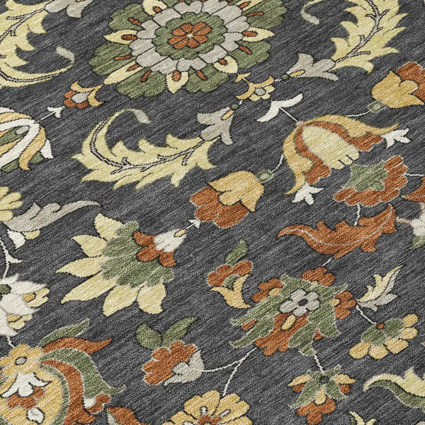 Charcoal And Black Floral Medallion Washable Indoor Outdoor Area Rug Photo 9