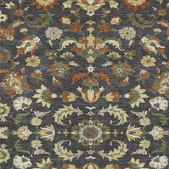 Charcoal And Black Floral Medallion Washable Indoor Outdoor Area Rug Photo 2