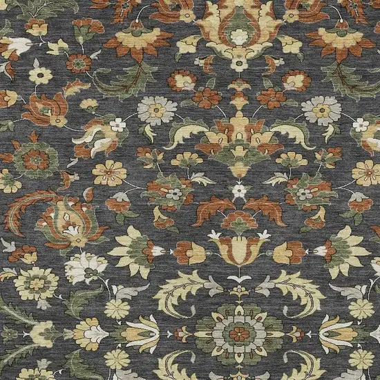 Charcoal And Black Floral Medallion Washable Indoor Outdoor Area Rug Photo 2