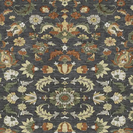 Charcoal And Black Floral Medallion Washable Indoor Outdoor Area Rug Photo 3