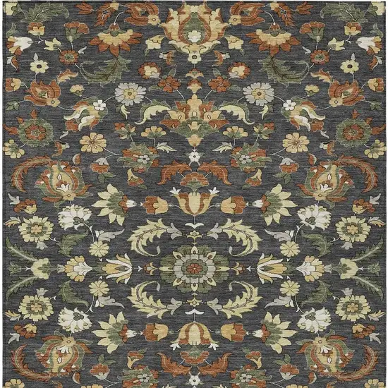 Charcoal And Black Floral Medallion Washable Indoor Outdoor Area Rug Photo 2