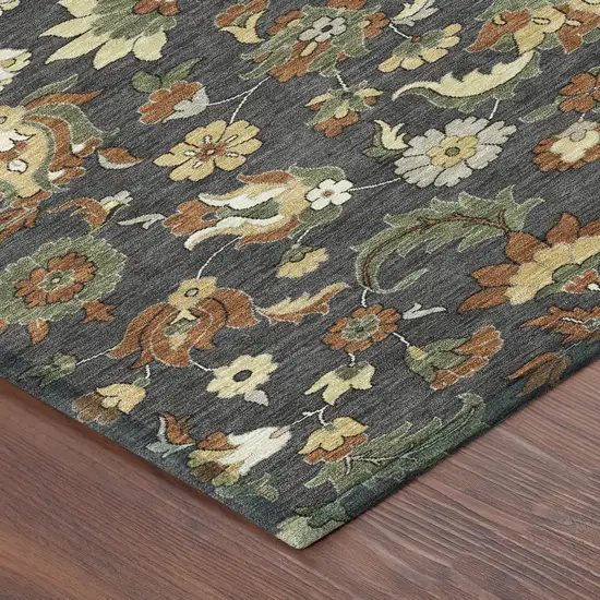 Charcoal And Black Floral Medallion Washable Indoor Outdoor Area Rug Photo 8