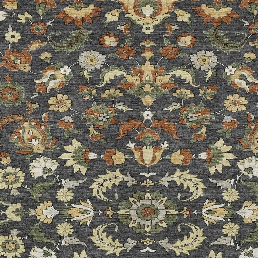 Charcoal And Black Floral Medallion Washable Indoor Outdoor Area Rug Photo 2