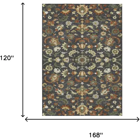 Charcoal And Black Floral Medallion Washable Indoor Outdoor Area Rug Photo 6
