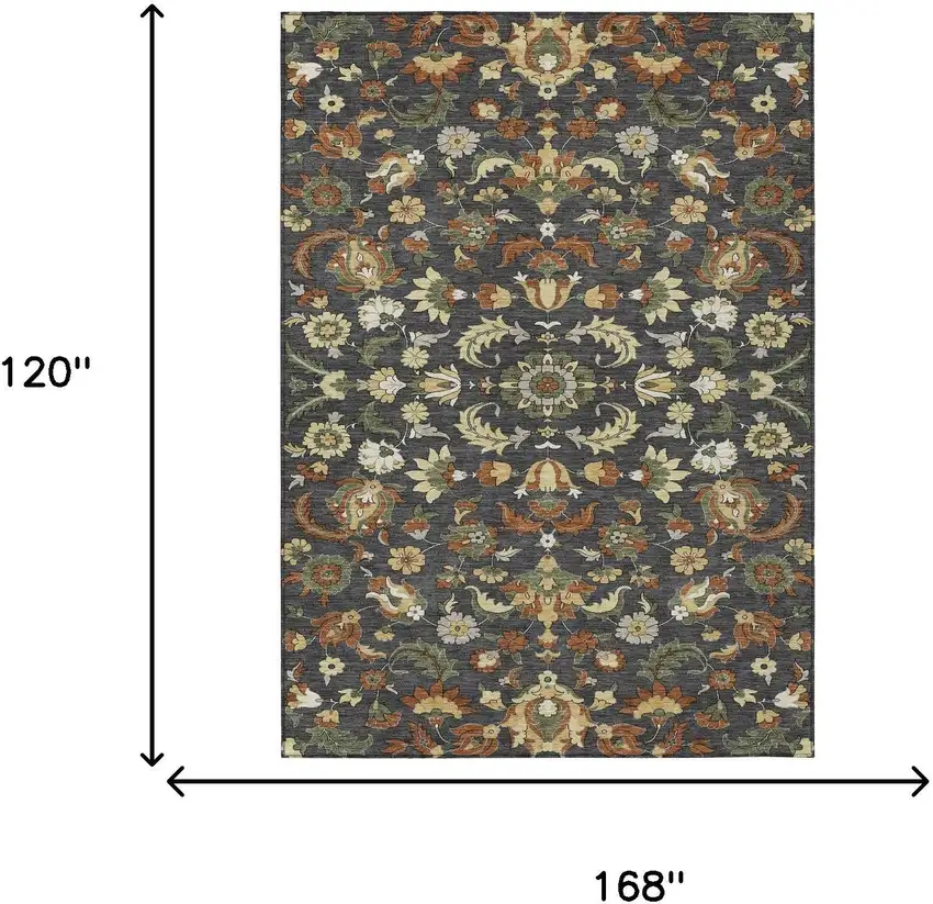 Charcoal And Black Floral Medallion Washable Indoor Outdoor Area Rug Photo 6