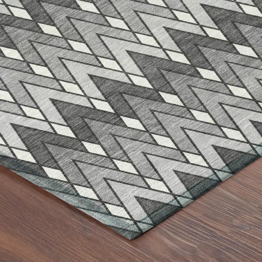 Charcoal And Black Geometric Washable Indoor Outdoor Area Rug Photo 5