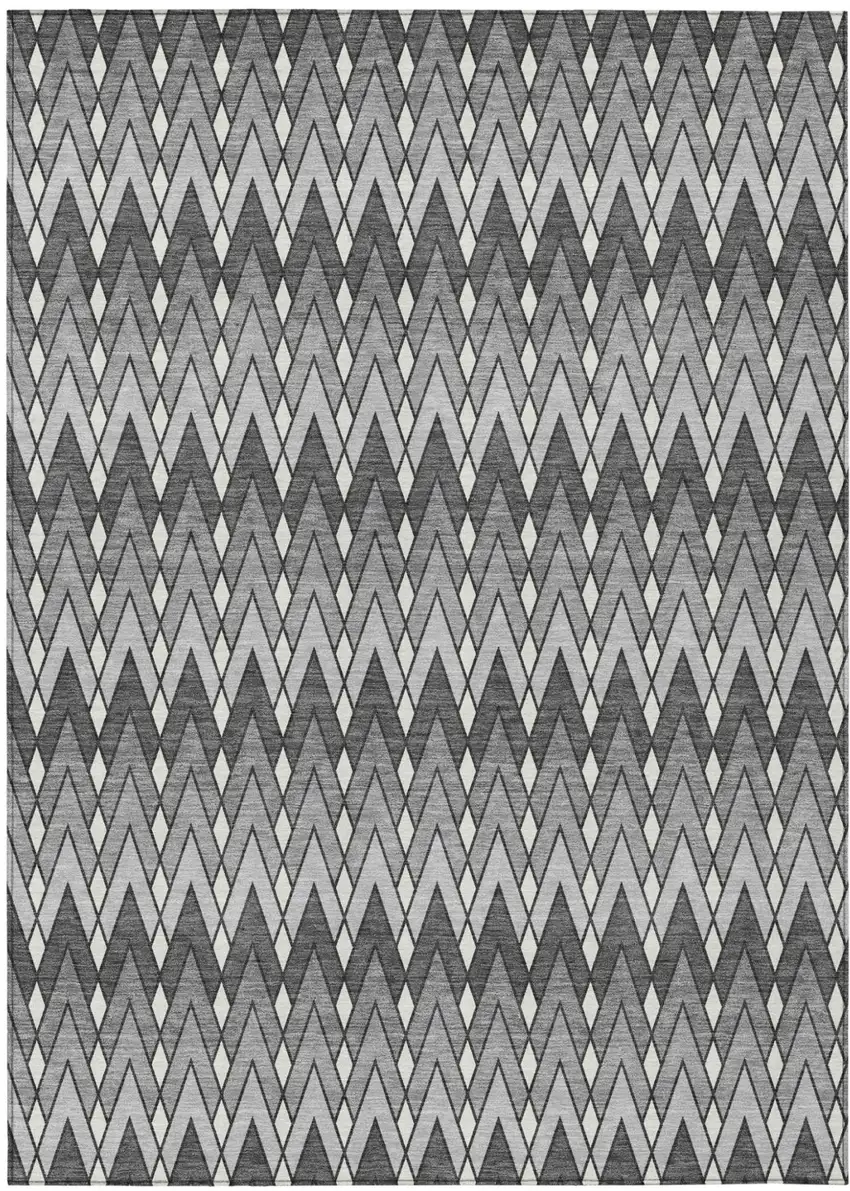 Charcoal And Black Geometric Washable Indoor Outdoor Area Rug Photo 2