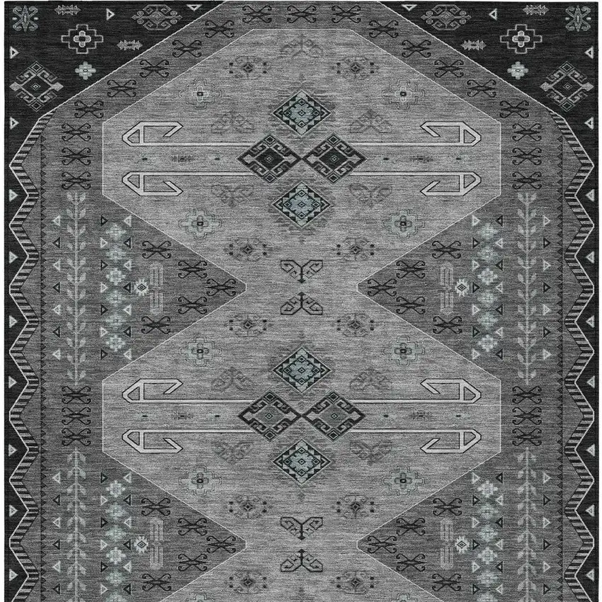 Charcoal And Black Geometric Washable Indoor Outdoor Area Rug Photo 4