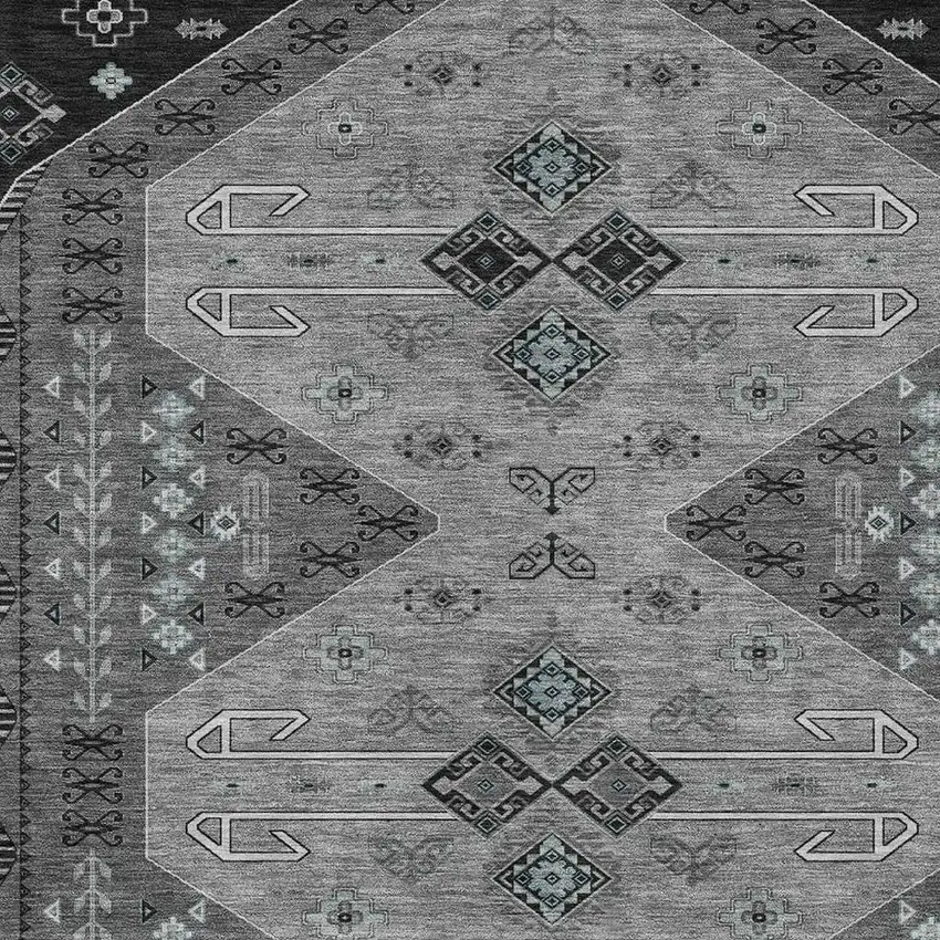 Charcoal And Black Geometric Washable Indoor Outdoor Area Rug Photo 3