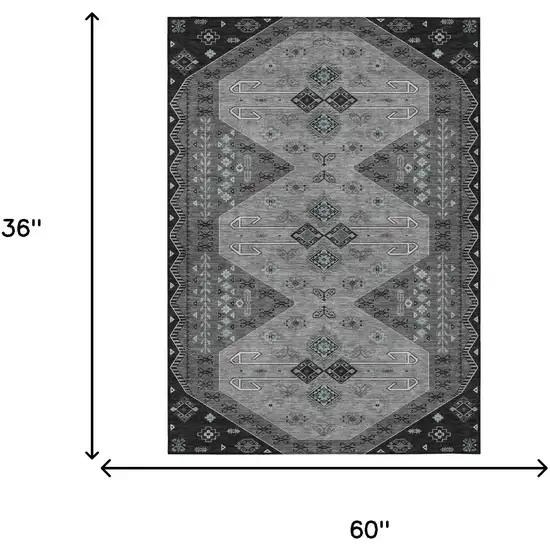 Charcoal And Black Geometric Washable Indoor Outdoor Area Rug Photo 6