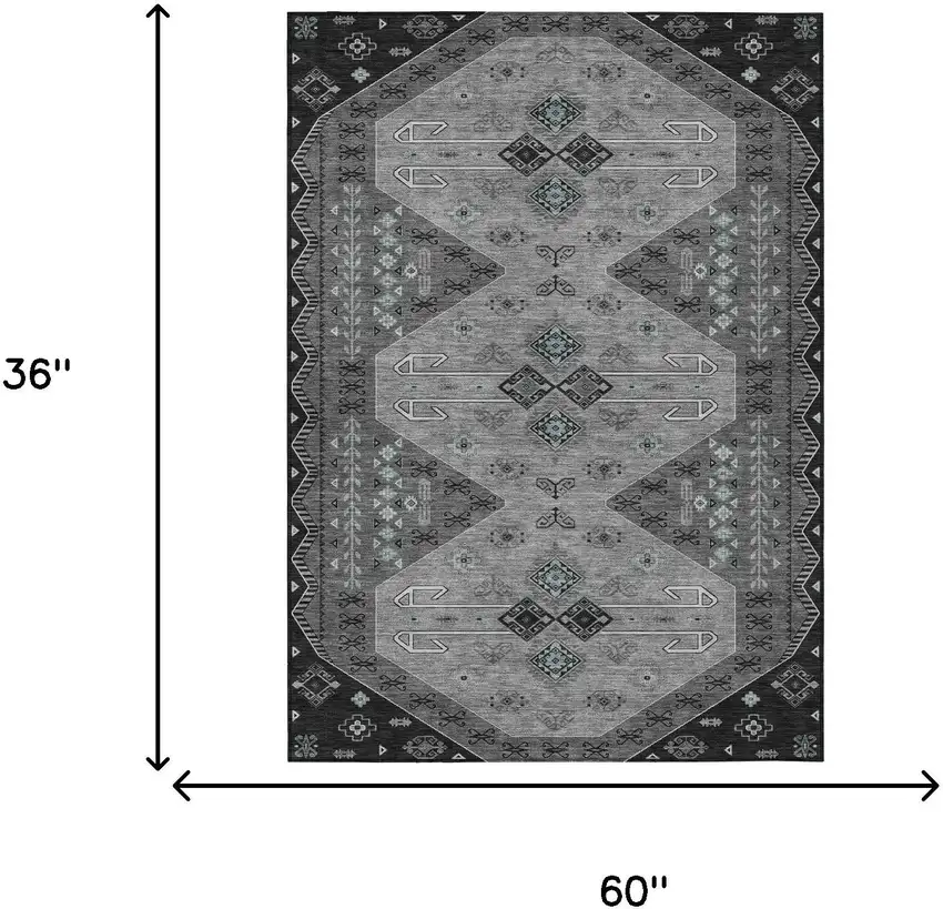 Charcoal And Black Geometric Washable Indoor Outdoor Area Rug Photo 6