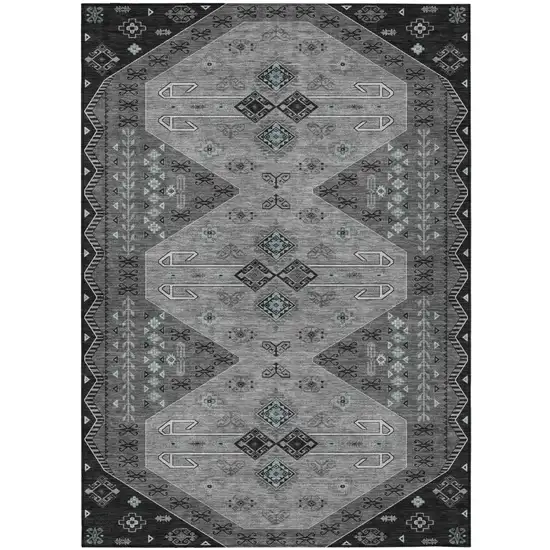 Charcoal And Black Geometric Washable Indoor Outdoor Area Rug Photo 2