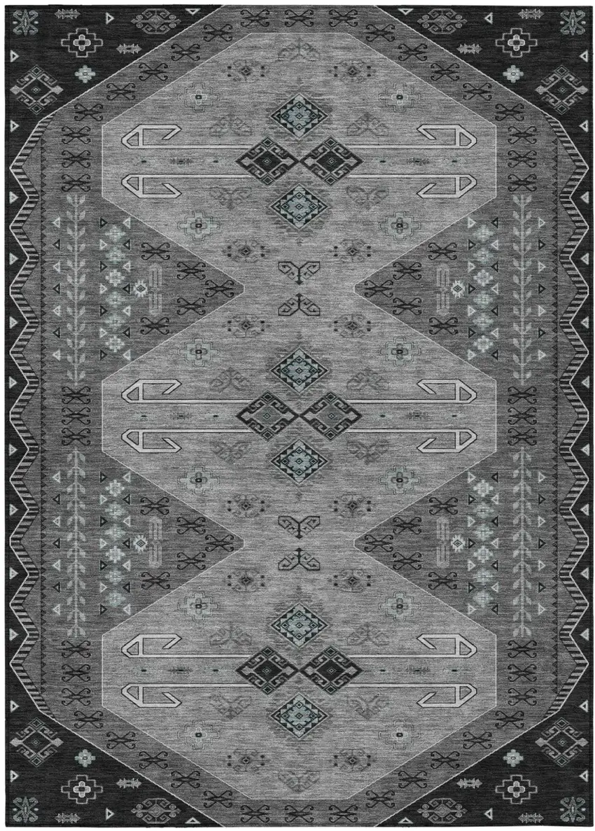 Charcoal And Black Geometric Washable Indoor Outdoor Area Rug Photo 2