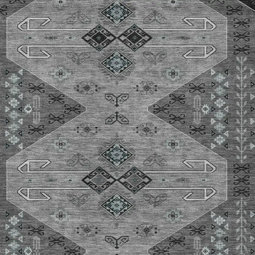 Charcoal And Black Geometric Washable Indoor Outdoor Area Rug Photo 3