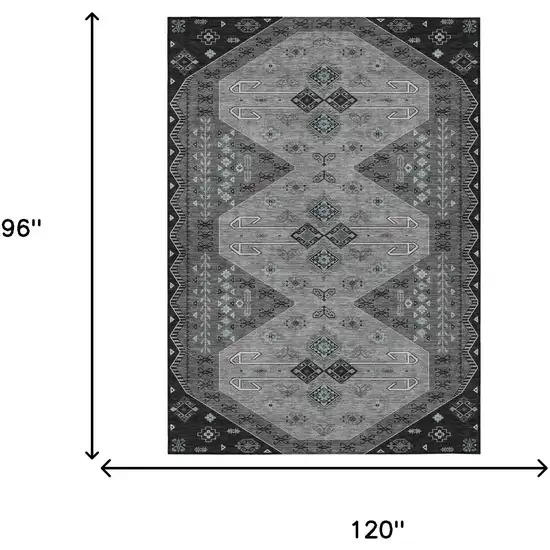 Charcoal And Black Geometric Washable Indoor Outdoor Area Rug Photo 6