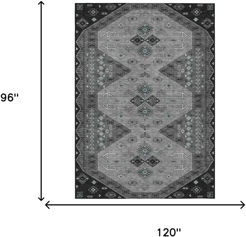 Charcoal And Black Geometric Washable Indoor Outdoor Area Rug Photo 6
