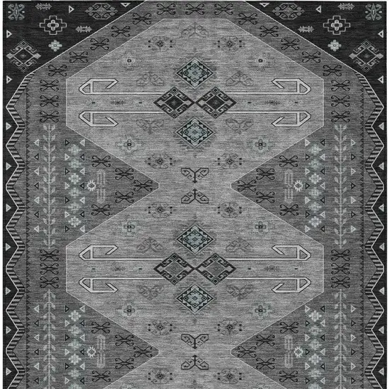 Charcoal And Black Geometric Washable Indoor Outdoor Area Rug Photo 4