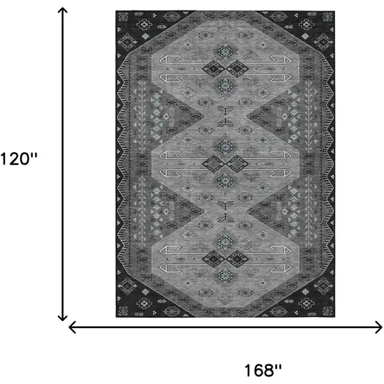 Charcoal And Black Geometric Washable Indoor Outdoor Area Rug Photo 6