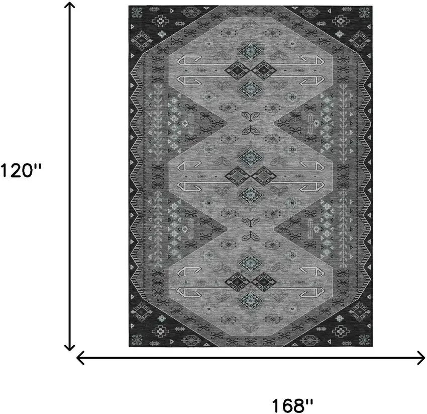 Charcoal And Black Geometric Washable Indoor Outdoor Area Rug Photo 6