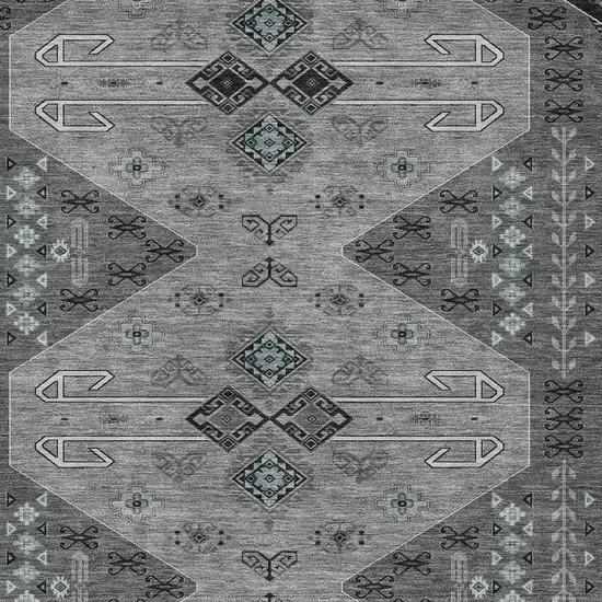 Charcoal And Black Geometric Washable Indoor Outdoor Area Rug Photo 3