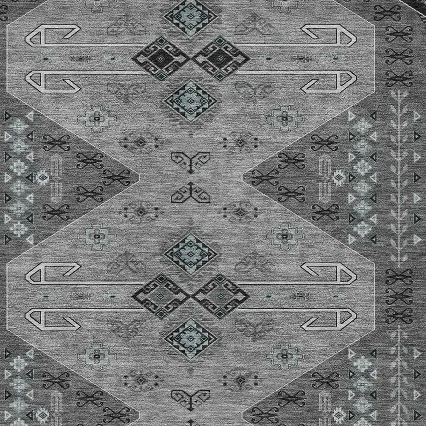 Charcoal And Black Geometric Washable Indoor Outdoor Area Rug Photo 3