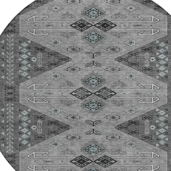 Charcoal And Black Round Geometric Washable Indoor Outdoor Area Rug Photo 2