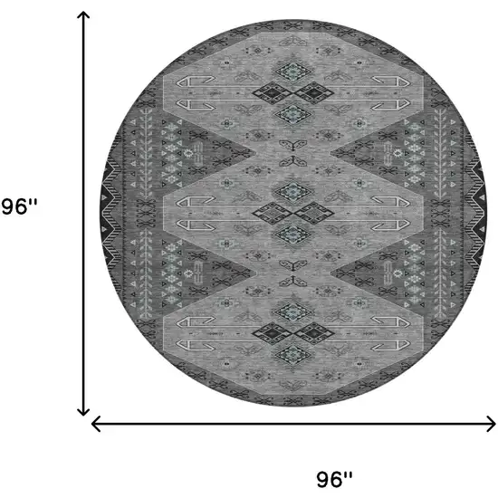Charcoal And Black Round Geometric Washable Indoor Outdoor Area Rug Photo 5