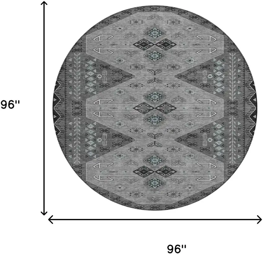 Charcoal And Black Round Geometric Washable Indoor Outdoor Area Rug Photo 5