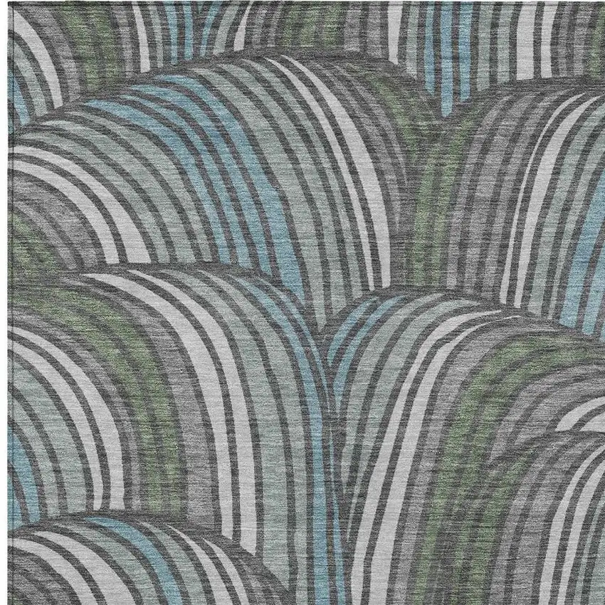 Charcoal And Blue Abstract Washable Indoor Outdoor Area Rug Photo 2