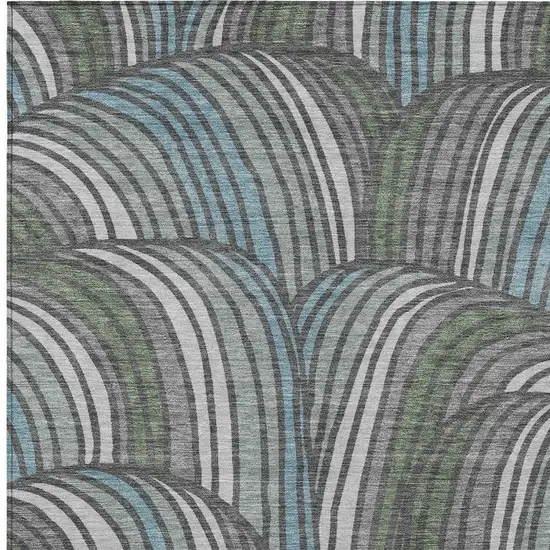 Charcoal And Blue Abstract Washable Indoor Outdoor Area Rug Photo 2