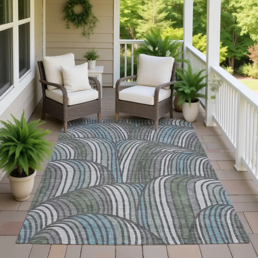 Charcoal And Blue Abstract Washable Indoor Outdoor Area Rug Photo 7