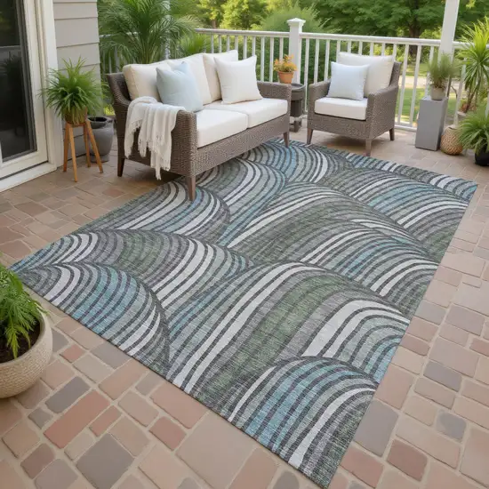 Charcoal And Blue Abstract Washable Indoor Outdoor Area Rug Photo 4