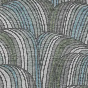 Photo of Charcoal And Blue Abstract Washable Indoor Outdoor Area Rug