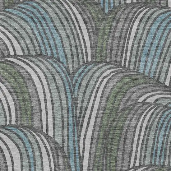 Charcoal And Blue Abstract Washable Indoor Outdoor Area Rug Photo 2
