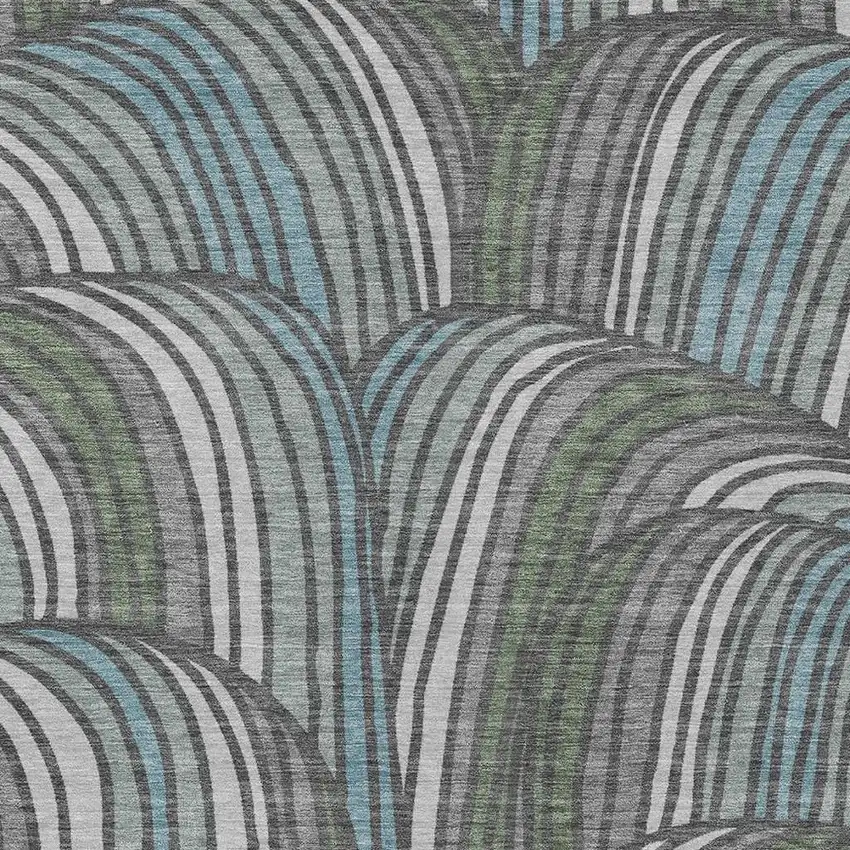 Charcoal And Blue Abstract Washable Indoor Outdoor Area Rug Photo 2