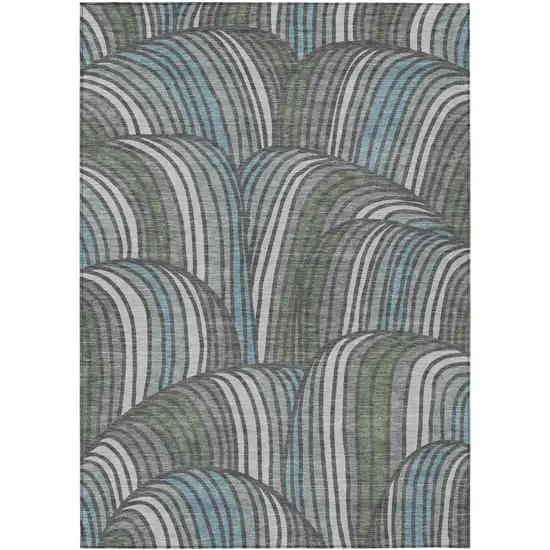 Charcoal And Blue Abstract Washable Indoor Outdoor Area Rug Photo 1