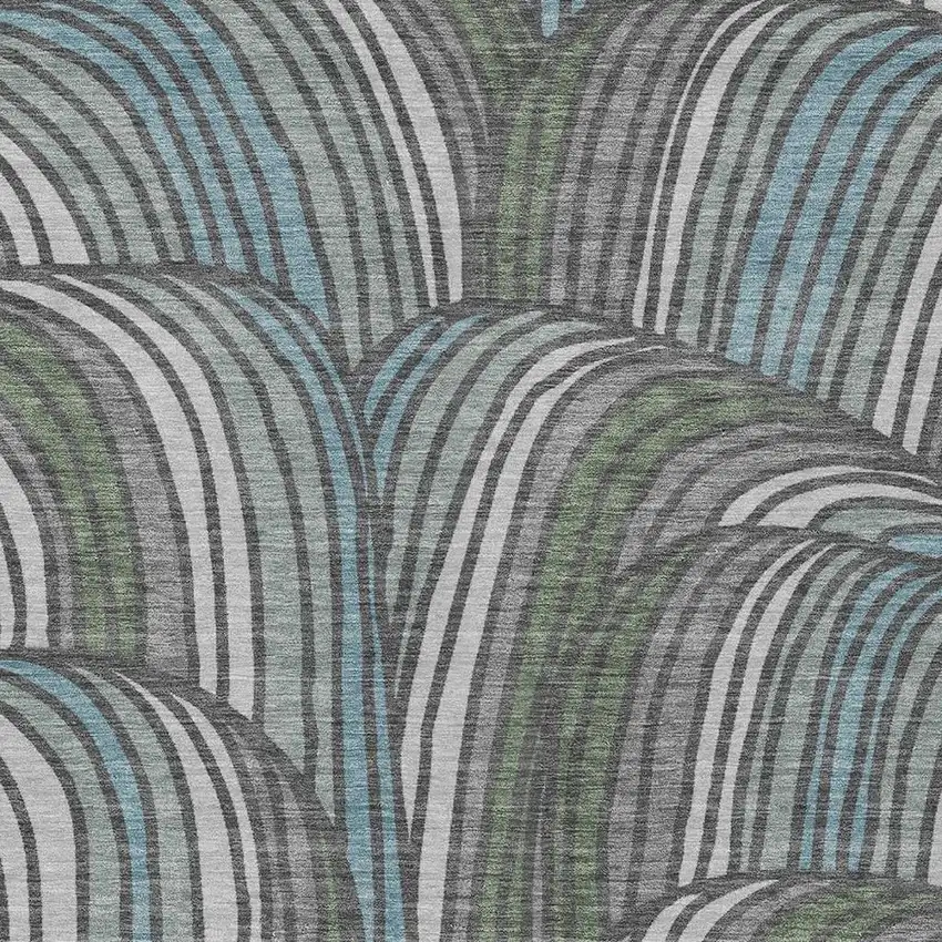 Charcoal And Blue Abstract Washable Indoor Outdoor Area Rug Photo 2